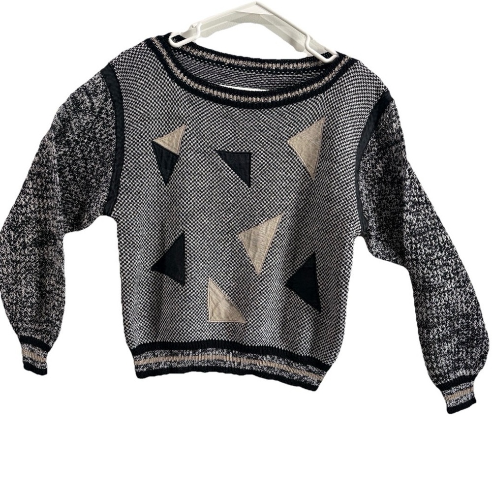 Cropped Knit Sweater Fall Cozy Boho Geometric Pullover